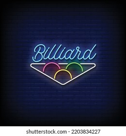 Neon Sign billiard with Brick Wall Background vector