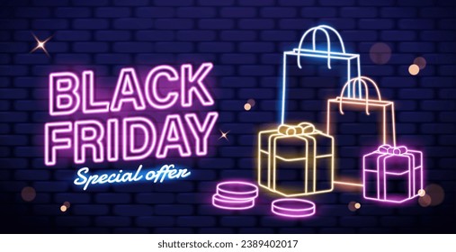 Neon sign Black Friday sale banner