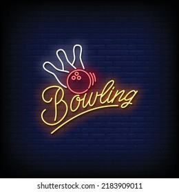 Neon Sign bowling with Brick Wall Background Vector