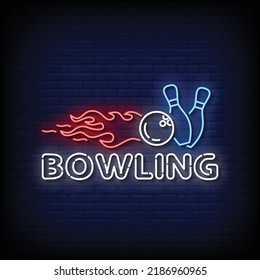 Neon Sign bowling with Brick Wall Background Vector