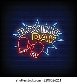 Neon Sign boxing day with Brick Wall Background vector