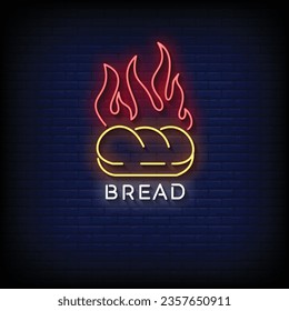 Neon Sign bread with brick wall background vector