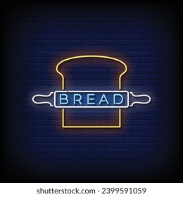 Neon Sign bread with brick wall background vector