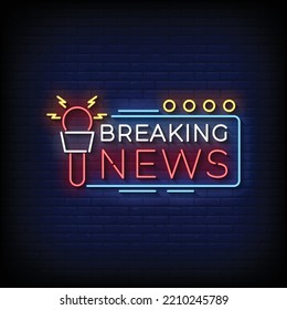 Neon Sign Breaking News With Brick Wall Background Vector