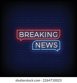 Neon Sign breaking news with brick wall background vector