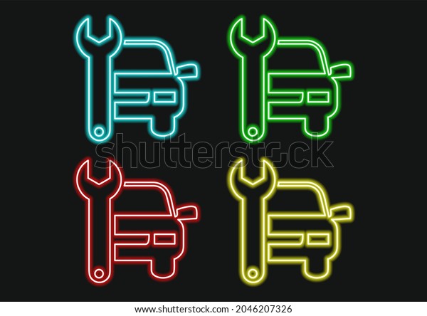 Neon sign in\
bright colors. Auto repair neon\
sign