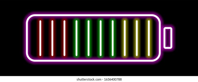 Neon sign of bright colors. Neon battery with charging.