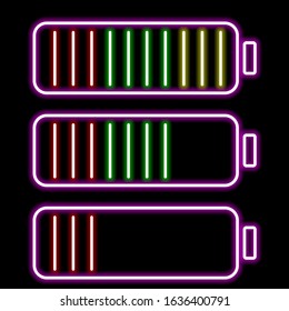 Neon sign of bright colors. Neon battery with charging.