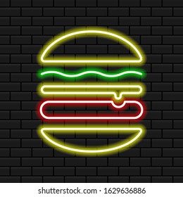 Neon Sign Bright Colors. Burger Neon. 