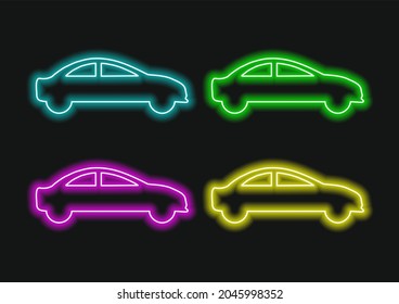 Neon sign of bright colors. Neon car