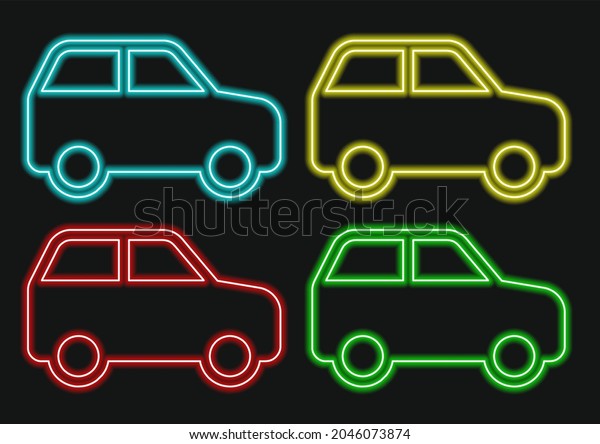 Neon sign of bright\
colors. Neon car