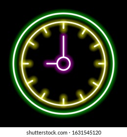 Neon sign of bright colors. Neon clock.