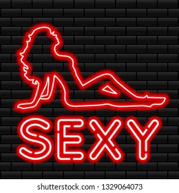 Neon sign of bright colors. Neon girls. Girls strip club neon. Striptease. Strip neon.