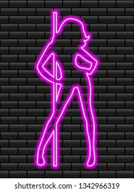 Neon sign of bright colors. Neon girls. Girls strip club neon. Striptease. Strip neon. 