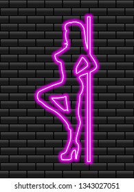 Neon sign of bright colors. Neon girls. Girls strip club neon. Striptease. Strip neon. 