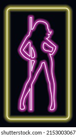 Neonzeichen von hellen Farben. Neonmädchen. Mädchen Strip Club neon. Striptease. Streichle Neon! 