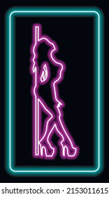 Neonzeichen von hellen Farben. Neonmädchen. Mädchen Strip Club neon. Striptease. Streichle Neon! 