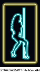 Neonzeichen von hellen Farben. Neonmädchen. Mädchen Strip Club neon. Striptease. Streichle Neon! 