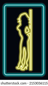 Neonzeichen von hellen Farben. Neonmädchen. Mädchen Strip Club neon. Striptease. Streichle Neon! 