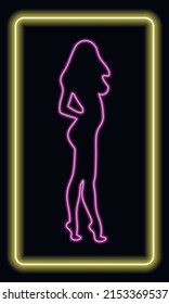 Neonzeichen von hellen Farben. Neonmädchen. Mädchen Strip Club neon. Striptease. Streichle Neon! 