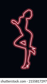 Neonzeichen von hellen Farben. Neonmädchen. Mädchen Strip Club neon. Striptease. Streichle Neon! 