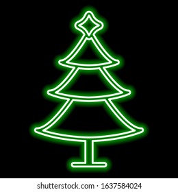Neon sign of bright colors. Neon green christmas tree