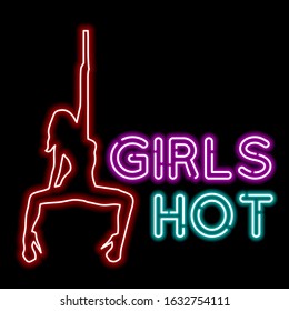 Neon sign of bright colors. Hot girls. Striptease