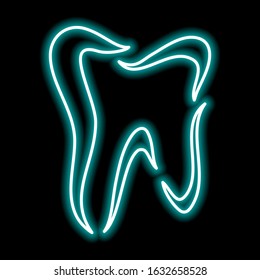 Neon sign of bright colors. Neon tooth. Dentist