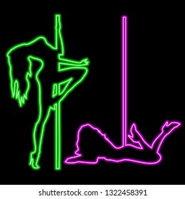Neon sign of bright colors. Neon women. Women strip club neon.  