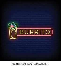 Neon Sign burrito with brick wall background vector