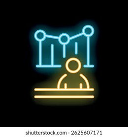 Neon sign of a businessman analyzing a growing chart, perfect for websites and apps about business and finance