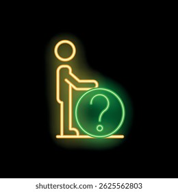 Neon sign of a businessman showing a big question mark, great for faq and q and a concepts