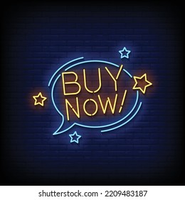 Neon Sign buy now with Brick Wall Background vector