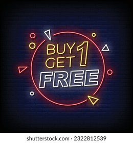 Neon Sign buy one get one free with brick wall background vector