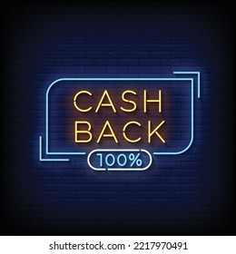 Neon Sign cash back with brick wall background vector