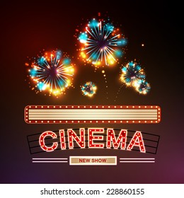 Neon sign. Cinema and firework