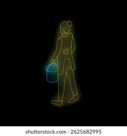 Neon sign of a cleaning lady walking with a bucket full of soapy water
