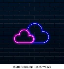 Neon sign in the cloud. Weather forecast icon. Vector illustration for web design. Concept Data transmission..
