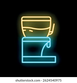 Neon sign of a coffee machine pouring coffee into a cup, ideal for coffee shops and restaurants
