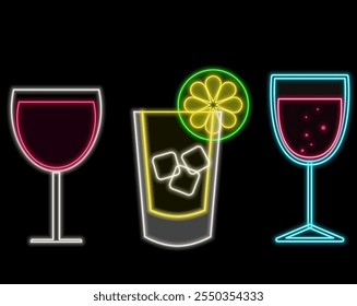 Neon Sign cold drinks with brick wall background vector.