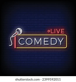 Neon Sign comedy live with brick wall background vector