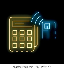 Neon sign of a contactless payment system using a pos terminal and a credit card