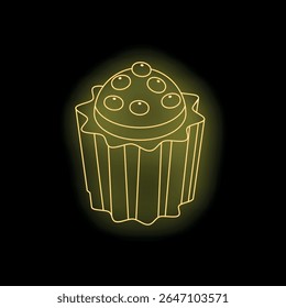 Sinal de néon de cupcake com bagas brilhando sobre fundo escuro, ideal para padaria, pastelaria ou café