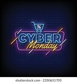 Neon Sign cyber monday with brick wall background vector