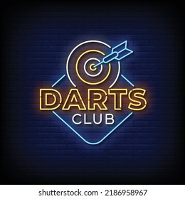 Neon Sign darts club with Brick Wall Background Vector