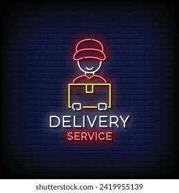 Neon Sign delivery service with brick wall background vector
