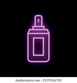 Neon sign depicting a cosmetic product with a pump dispenser, glowing in vibrant pink against a dark backdrop