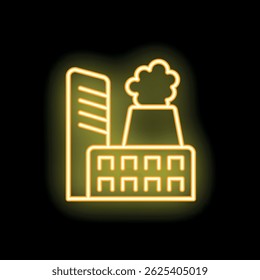 Neon sign depicting a factory emitting pollution, symbolizing environmental concerns and industrial impact