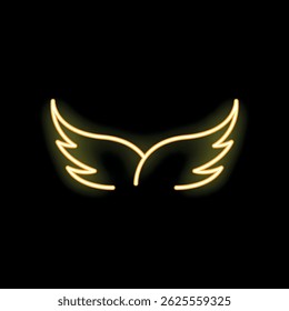 Neon sign depicting a pair of golden wings spread out on a black background