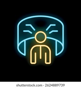 Neon sign depicting a person wearing a vr headset and interacting with virtual reality technology